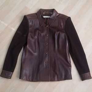 Vintage Escada brown leather and knit jacket